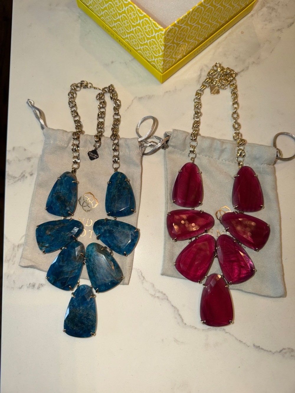 Kendra Scott Harlow Statement Teardrop Pendant Necklaces. Burgundy & Blue Set - Picture 4 of 6